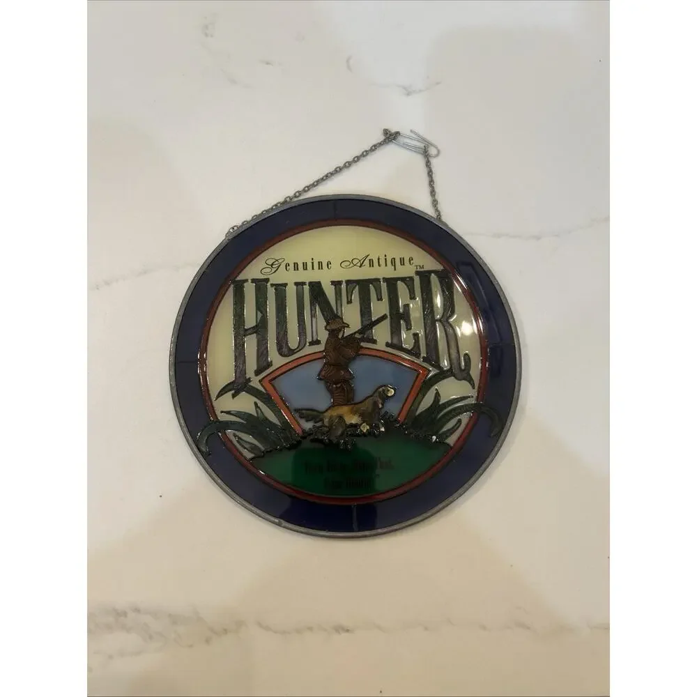 GENUINE ANTIQUE HUNTER Stained Glass Round Wall Hanger‎ Artist ANDE ROONEY